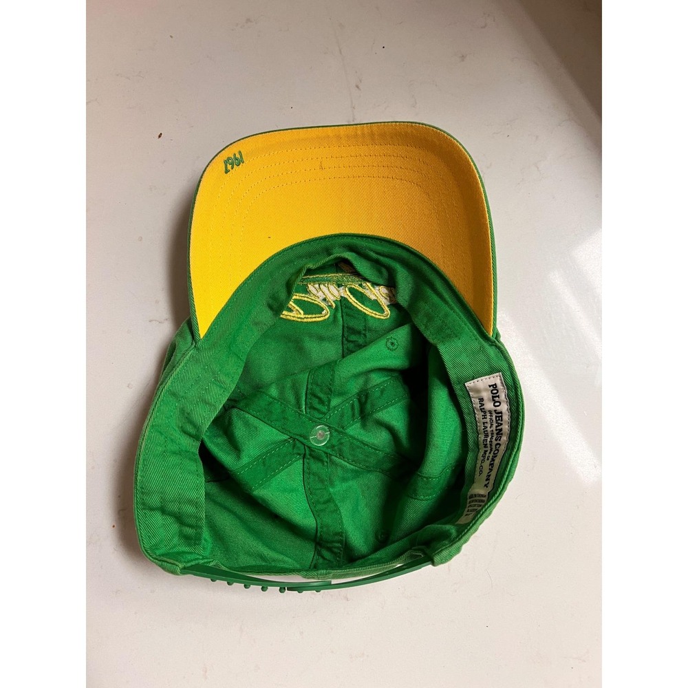 Polo Jeans Co Ralph Lauren Green Snapback Hat Yellow Script Logo 1967 Vintage - Picture 5 of 6
